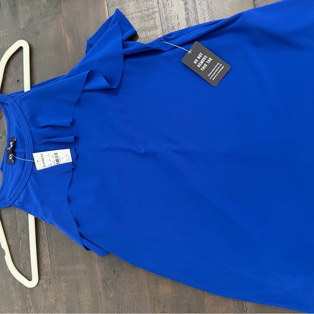 Express Ruffle-Neck Sleeveless Top - Royal Blue